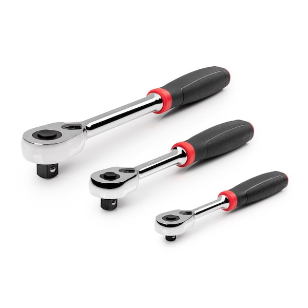 1/4, 3/8, 1/2 Inch Drive Quick-Release Comfort Grip Ratchet Set, 3-Piece (6, 8, 10-1/2 in.)